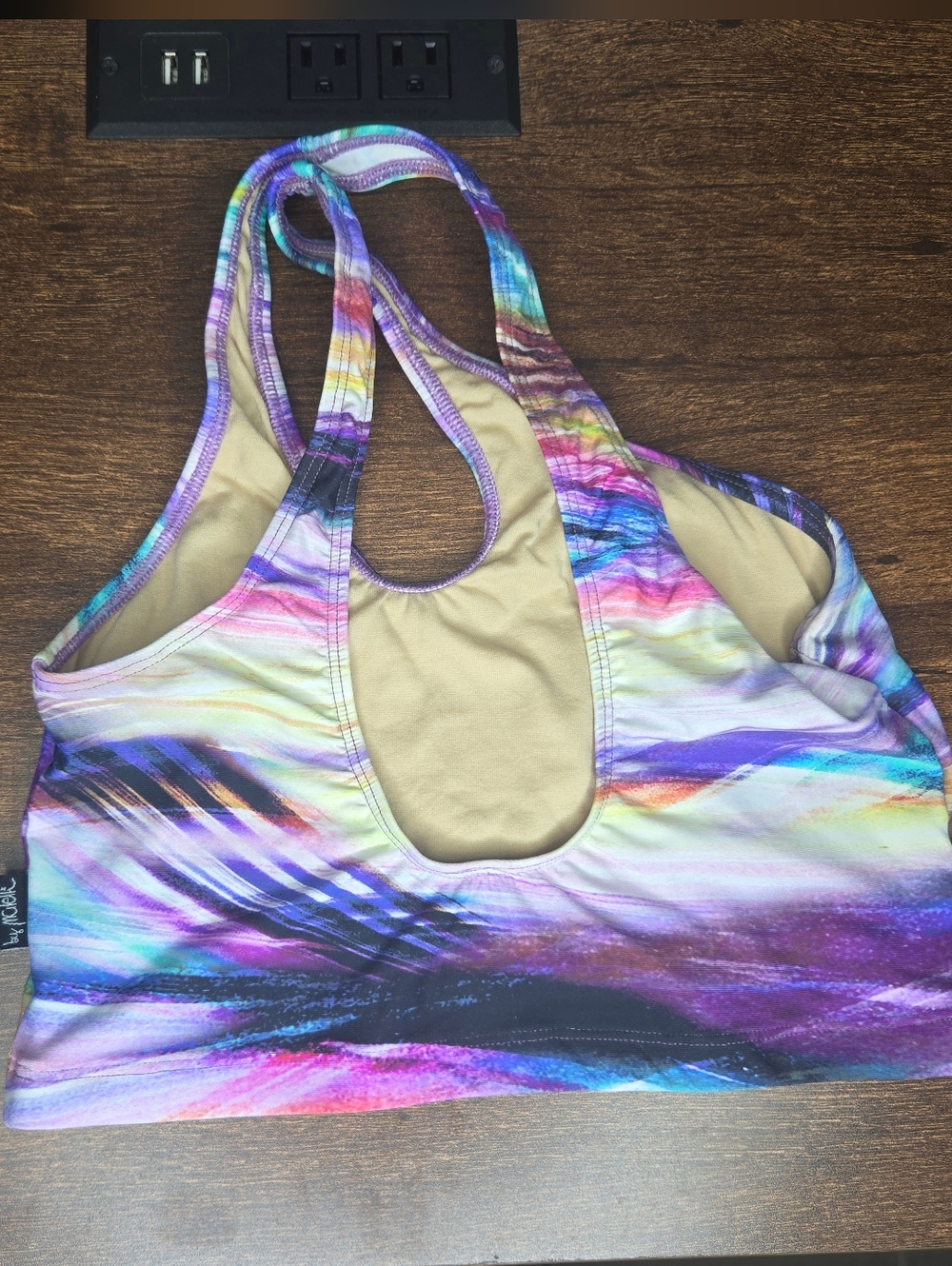 LiCi Fit Electric Sunset One-Shoulder Sports Bra Cutout Crop Top - Picture 3 of 6